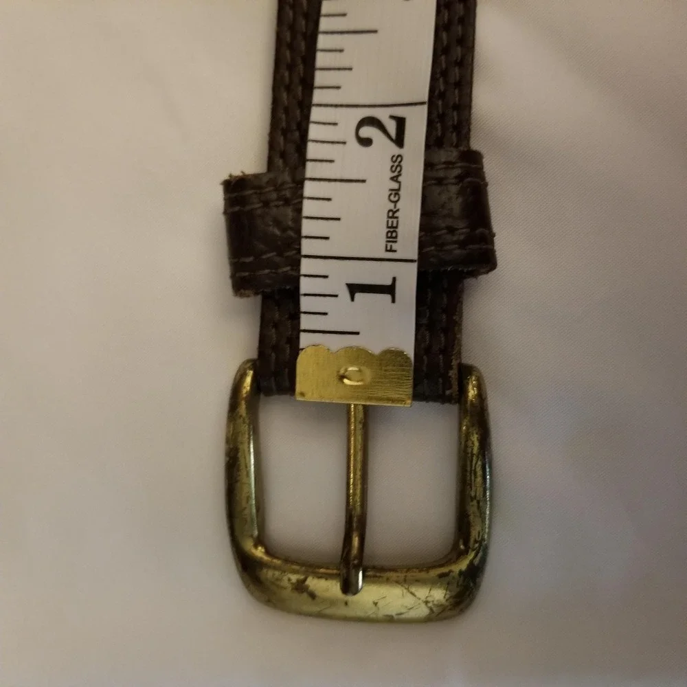 Mens Brown Genuine Leather Pebbled Belt Brass Buckle Size 40 Minimalist Gorpcore